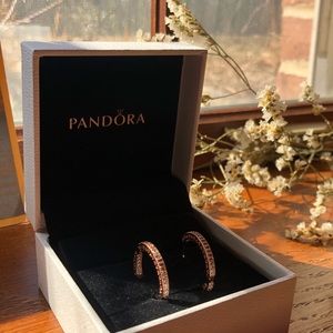 Pandora Cubic Zirconia and Rose Gold Pavé Hoops